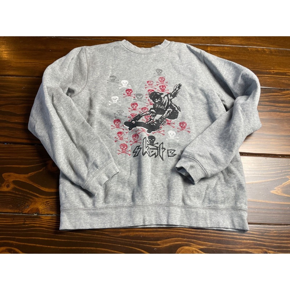 Joe Boxer Sweater Boys Size XL (14/16) Gray "Skateboard Skull Print" Round Neck